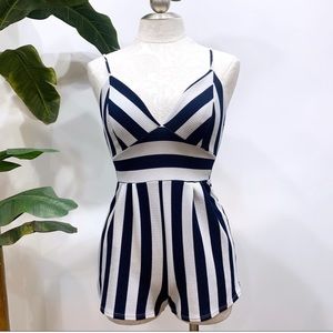 Charlotte Russe Navy Blue Striped Romper S